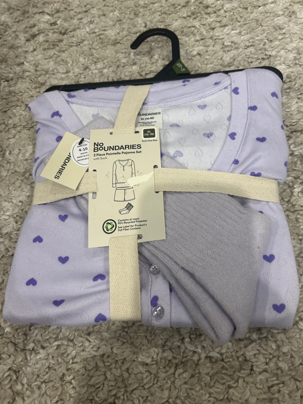 No Boundaries Lavender Heart Print Pajama Set - Purple Hearts